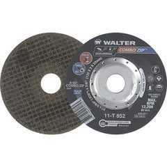 WALTER Surface Technologies - 60 Grit, 5" Wheel Diam, 5/64" Wheel Thickness, 7/8" Arbor Hole, Type 27 Depressed Center Wheel - 12,200 Max RPM - Exact Tooling