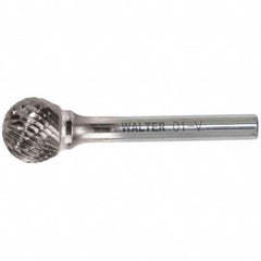 WALTER Surface Technologies - 1/2" Cut Diam, 1/4" Shank Diam, Ball Head Double Cut Burr - Carbide, 7/16" LOC - Exact Tooling