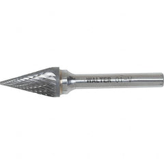 WALTER Surface Technologies - 1/4" Cut Diam, 1/4" Shank Diam, Cone Head Double Cut Burr - Carbide, 1" LOC - Exact Tooling