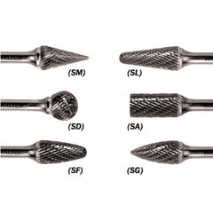 WALTER Surface Technologies - 1/8" Cut Diam, 1/8" Shank Diam, Taper Head Double Cut Burr - Carbide, 1/2" LOC - Exact Tooling