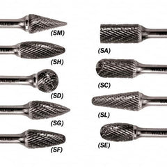 WALTER Surface Technologies - 3/8" Cut Diam, 1/4" Shank Diam, Taper Head Double Cut Burr - Carbide, 3/4" LOC - Exact Tooling