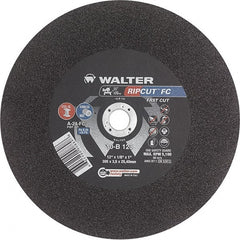 WALTER Surface Technologies - 12" 24 Grit Aluminum Oxide Cutoff Wheel - 1/8" Thick, 1" Arbor, 5,100 Max RPM, Use with Stationary Tools - Exact Tooling
