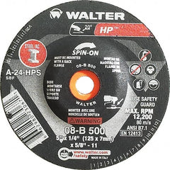 WALTER Surface Technologies - 24 Grit, 5" Wheel Diam, 1/4" Wheel Thickness, Type 27 Depressed Center Wheel - Aluminum Oxide, Resinoid Bond, 12,200 Max RPM - Exact Tooling