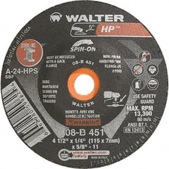 WALTER Surface Technologies - 24 Grit, 4-1/2" Wheel Diam, 1/4" Wheel Thickness, Type 28 Depressed Center Wheel - Aluminum Oxide, Resinoid Bond, 13,300 Max RPM - Exact Tooling