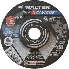 WALTER Surface Technologies - 16 Grit, 5" Wheel Diam, 1/4" Wheel Thickness, 7/8" Arbor Hole, Type 27 Depressed Center Wheel - Aluminum Oxide, Resinoid Bond, 12,200 Max RPM - Exact Tooling