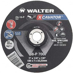 WALTER Surface Technologies - 16 Grit, 7" Wheel Diam, 1/4" Wheel Thickness, Type 27 Depressed Center Wheel - Aluminum Oxide, Resinoid Bond, 8,600 Max RPM - Exact Tooling