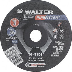 WALTER Surface Technologies - 36 Grit, 6" Wheel Diam, 3/32" Wheel Thickness, 7/8" Arbor Hole, Type 27 Depressed Center Wheel - Aluminum Oxide/Silicon Carbide Blend, Resinoid Bond, 10,200 Max RPM - Exact Tooling