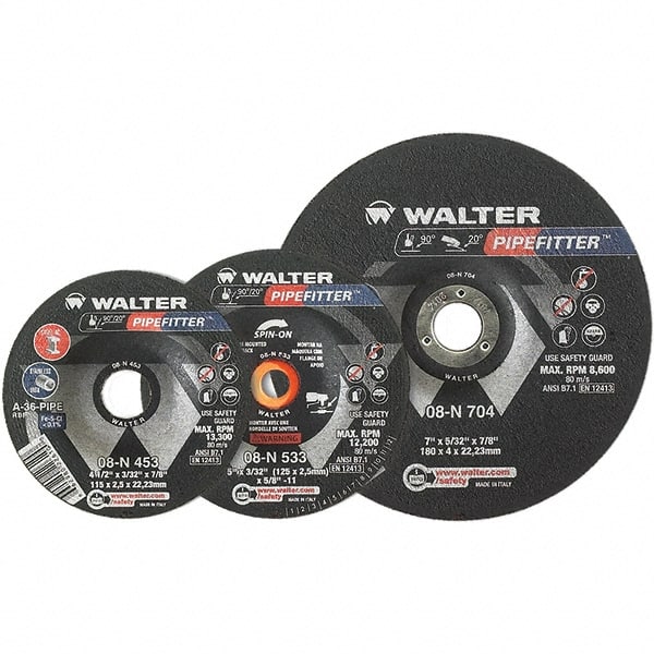 WALTER Surface Technologies - 20 Grit, 9" Wheel Diam, 5/32" Wheel Thickness, 7/8" Arbor Hole, Type 27 Depressed Center Wheel - Aluminum Oxide/Silicon Carbide Blend, Resinoid Bond, 6,600 Max RPM - Exact Tooling