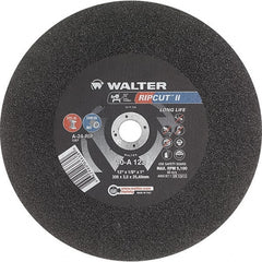 WALTER Surface Technologies - 12" 24 Grit Aluminum Oxide Cutoff Wheel - 1/8" Thick, 1" Arbor, 5,100 Max RPM, Use with Stationary Tools - Exact Tooling