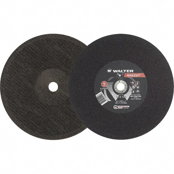 WALTER Surface Technologies - 14" 24 Grit Aluminum Oxide Cutoff Wheel - 5/32" Thick, 1" Arbor, 5,400 Max RPM, Use with Electric & Gas Powered Saws - Exact Tooling