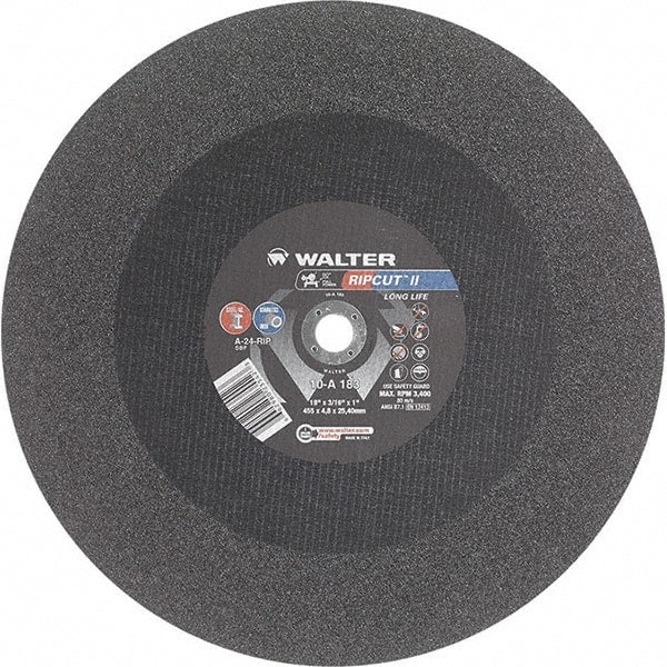 WALTER Surface Technologies - 18" 24 Grit Aluminum Oxide Cutoff Wheel - 3/16" Thick, 1" Arbor, 3,400 Max RPM, Use with Stationary Tools - Exact Tooling