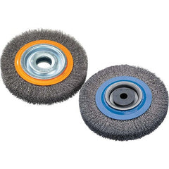 WALTER Surface Technologies - 6" OD, 1-1/4" Arbor Hole, Crimped Stainless Steel Wheel Brush - 7/8" Face Width, 0.0118" Filament Diam, 6,000 RPM - Exact Tooling