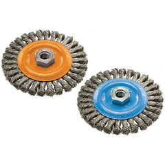 WALTER Surface Technologies - 6" OD, 5/8-11 Arbor Hole, Knotted Stainless Steel Wheel Brush - 3/8" Face Width, 0.02" Filament Diam, 10,000 RPM - Exact Tooling