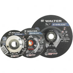 WALTER Surface Technologies - 30 Grit, 6" Wheel Diam, 1/8" Wheel Thickness, 7/8" Arbor Hole, Type 27 Depressed Center Wheel - Aluminum Oxide, Resinoid Bond, 10,200 Max RPM - Exact Tooling