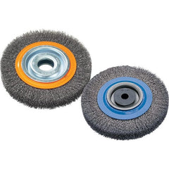 WALTER Surface Technologies - 6" OD, 1-1/4" Arbor Hole, Crimped Steel Wheel Brush - 1-1/8" Face Width, 0.0118" Filament Diam, 6,000 RPM - Exact Tooling