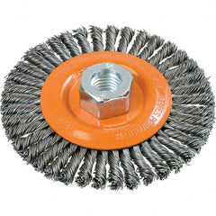 WALTER Surface Technologies - 4-1/2" OD, 5/8-11 Arbor Hole, Stringer Bead Steel Wheel Brush - 3/16" Face Width, 0.02" Filament Diam, 15,000 RPM - Exact Tooling