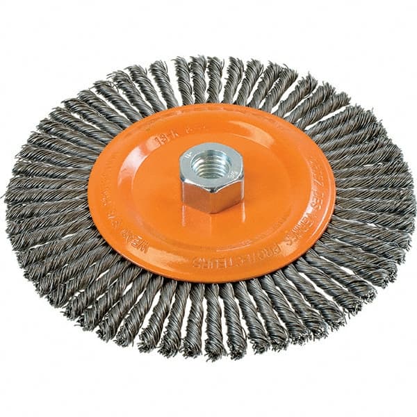 WALTER Surface Technologies - 6-7/8" OD, 5/8-11 Arbor Hole, Stringer Bead Steel Wheel Brush - 1/4" Face Width, 0.02" Filament Diam, 9,000 RPM - Exact Tooling