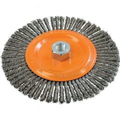WALTER Surface Technologies - 6-7/8" OD, 5/8-11 Arbor Hole, Stringer Bead Steel Wheel Brush - 1/4" Face Width, 0.02" Filament Diam, 9,000 RPM - Exact Tooling