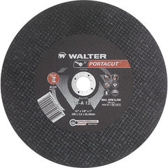 WALTER Surface Technologies - 12" 24 Grit Aluminum Oxide Cutoff Wheel - 1/8" Thick, 1" Arbor, 6,300 Max RPM, Use with Electric & Gas Powered Saws - Exact Tooling