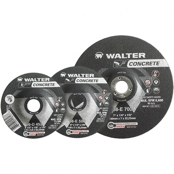 WALTER Surface Technologies - 24 Grit, 7" Wheel Diam, 1/4" Wheel Thickness, Type 27 Depressed Center Wheel - Aluminum Oxide, Resinoid Bond, 8,600 Max RPM - Exact Tooling