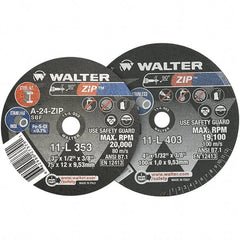 WALTER Surface Technologies - 3" 24 Grit Aluminum Oxide Cutoff Wheel - 1/8" Thick, 3/8" Arbor, 25,470 Max RPM, Use with Die Grinders - Exact Tooling