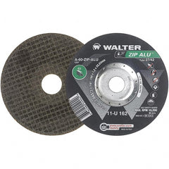 WALTER Surface Technologies - 60 Grit, 6" Wheel Diam, 3/64" Wheel Thickness, 7/8" Arbor Hole, Type 27 Depressed Center Wheel - Aluminum Oxide, Resinoid Bond, 10,200 Max RPM - Exact Tooling
