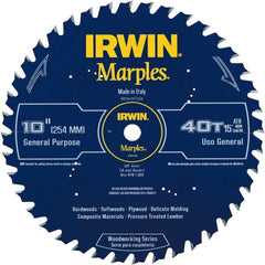Irwin Blades - 10" Diam, 5/8" Arbor Hole Diam, 40 Tooth Wet & Dry Cut Saw Blade - Carbide-Tipped, Finishing Action, Standard Round Arbor - Exact Tooling