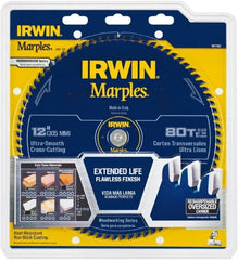 Irwin Blades - 12" Diam, 1" Arbor Hole Diam, 80 Tooth Wet & Dry Cut Saw Blade - Carbide-Tipped, Finishing Action, Standard Round Arbor - Exact Tooling