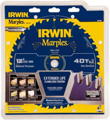 Irwin Blades - 12" Diam, 1" Arbor Hole Diam, 40 Tooth Wet & Dry Cut Saw Blade - Carbide-Tipped, Finishing Action, Standard Round Arbor - Exact Tooling