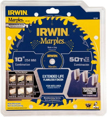 Irwin Blades - 10" Diam, 5/8" Arbor Hole Diam, 50 Tooth Wet & Dry Cut Saw Blade - Carbide-Tipped, Finishing Action, Standard Round Arbor - Exact Tooling