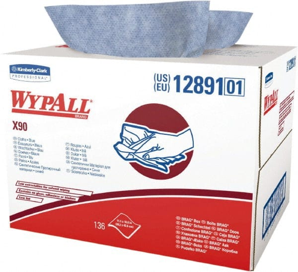 WypAll - X90 Dry Shop Towel/Industrial Wipes - Brag Box/Double Top Box, 16-3/4" x 11" Sheet Size, Blue - Exact Tooling