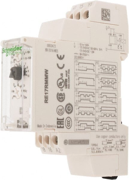 Schneider Electric - 100 hr Delay, Multiple Range SPDT Time Delay Relay - 8 Contact Amp, 12 to 240 VAC/VDC, Selector Switch - Exact Tooling