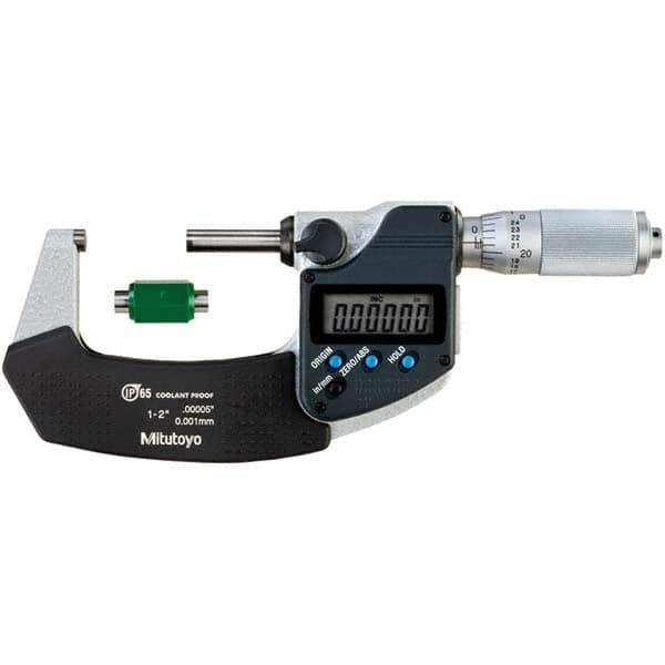 Mitutoyo - Electronic Outside Micrometers Type: Coolant-proof Minimum Measurement (Decimal Inch): 1.0000 - Exact Tooling