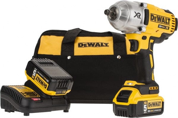 DeWALT - 1/2" Drive 20 Volt Mid-Handle Cordless Impact Wrench & Ratchet - 1,900 RPM, 0 to 2,400 BPM, 700 Ft/Lb Torque, 2 Lithium-Ion Batteries Included - Exact Tooling