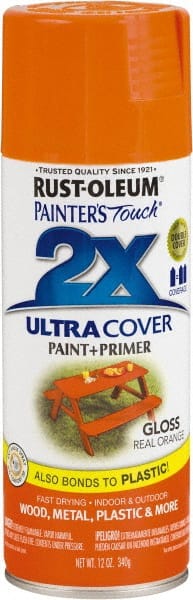 Rust-Oleum - Real Orange, Gloss, Enamel Spray Paint - 8 Sq Ft per Can, 12 oz Container, Use on Multipurpose - Exact Tooling