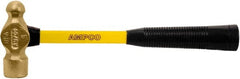 Ampco - 1 Lb Head Nickel Aluminum Bronze Nonsparking Ball Pein Hammer - 11" Fiberglass Handle, 1-5/16" Face Diam, 11" OAL, Lifetime Warranty, FM Approved - Exact Tooling