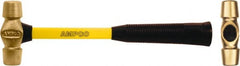 Ampco - 1-1/2 Lb Nickel Aluminum Bronze Nonsparking Double Face Machinist's Hammer - 11" OAL, 4-1/4" Head Length, 1-1/8" Face Diam, Fiberglass Handle - Exact Tooling