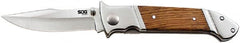 SOG Specialty Knives - 3-1/2" Blade, 7.8" OAL, Straight Clip Point Folding Knife - 4-1/2" Closed Length, Wood, 1 Blade, 1 Edge - Exact Tooling