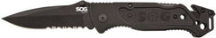 SOG Specialty Knives - 3-13/32" Blade, 8.2" OAL, Partially Serrated Clip Point Folding Knife - 4.8" Closed Length, Plastic, 1 Blade, 1 Edge - Exact Tooling