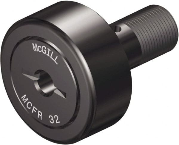 McGill - 40mm Roller Diam x 20mm Width, 18mm Stud Diam x 37mm Length, Crowned Stud Cam Follower - Steel, 19mm Thread Length, M18x1.5 Thread, 58mm OAL, 2,999 Lb Dynamic Cap, 4,451 Lb Static Cap - Exact Tooling