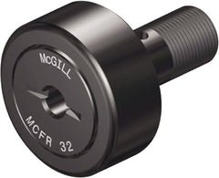 McGill - 40mm Roller Diam x 20mm Width, 18mm Stud Diam x 37mm Length, Crowned Stud Cam Follower - Steel, 19mm Thread Length, M18x1.5 Thread, 58mm OAL, 2,999 Lb Dynamic Cap, 4,451 Lb Static Cap - Exact Tooling