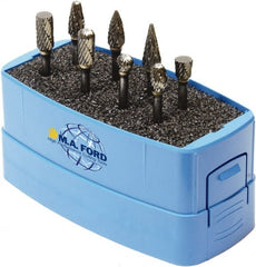 M.A. Ford - 8 Piece, 3mm Shank Burr Set - Solid Carbide, Multiple Head Shapes, 3° Included Angle - Exact Tooling