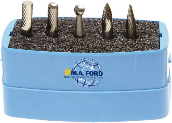 M.A. Ford - 5 Piece, 6mm Shank Burr Set - Solid Carbide, Multiple Head Shapes, 6° Included Angle - Exact Tooling