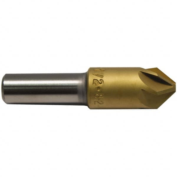 M.A. Ford - 1/2" Head Diam, 3/8" Shank Diam, 6 Flute 120° High Speed Steel Countersink - TiN Finish, 2" OAL - Exact Tooling
