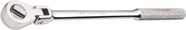 SK - 3/8" Drive Pear Head Ratchet - Chrome-Plated Finish, 10-7/8" OAL, 36 Gear Teeth, Knurled Pivot Handle, Flex Head - Exact Tooling