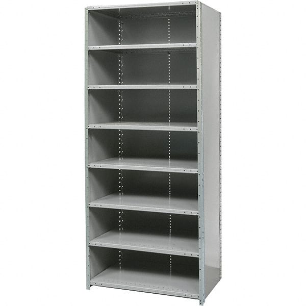 Hallowell - 8 Shelf, 800 Lb. Capacity, Free Standing Closed Shelving - 36 Inch Wide x 12 Inch Deep x 87 Inch High, Gray - Exact Tooling