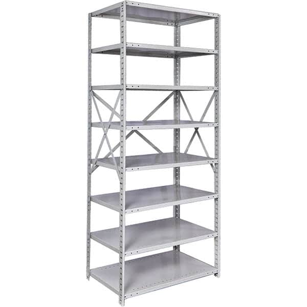 Hallowell - 8 Shelf Starter Medium-Duty Open Steel Shelving - 350 Lb Capacity, 48" Wide x 87" High x 24" Deep, Platinum - Exact Tooling