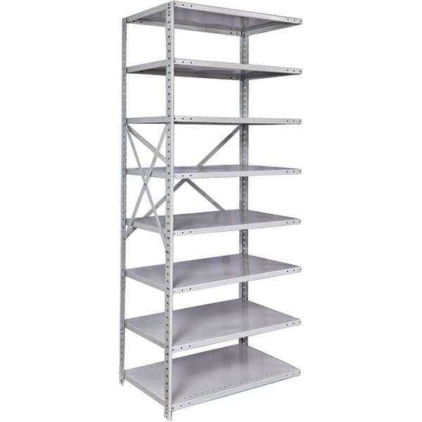 Hallowell - 8 Shelf Add-On Medium-Duty Open Steel Shelving - 375 Lb Capacity, 48" Wide x 87" High x 12" Deep, Platinum - Exact Tooling