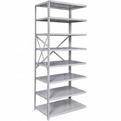 Hallowell - 8 Shelf Add-On Medium-Duty Open Steel Shelving - 500 Lb Capacity, 36" Wide x 87" High x 12" Deep, Platinum - Exact Tooling
