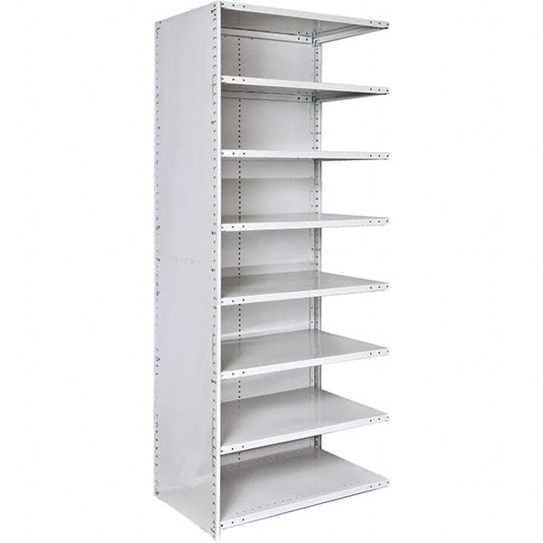 Hallowell - 8 Shelf, 375 Lb. Capacity, Closed Shelving Add-On Unit - 48 Inch Wide x 12 Inch Deep x 87 Inch High, Platinum - Exact Tooling